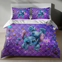 Stitch Bed Set - Lilo and Stitch Bedding Set/Quilt Set - Luxurious Purple and Stitch - Linen Duvet Cover and Pillowcase