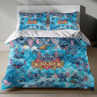 Stitch Bed Set - Lilo and Stitch Bedding Set/Quilt Set - Stitch on Cool Sea Water - Linen Duvet Cover and Pillowcase