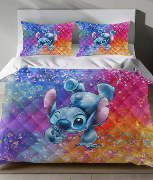 Stitch Bed Set - Lilo and Stitch Bedding Set/Quilt Set - Colorful Cute Stitch - Linen Duvet Cover and Pillowcase