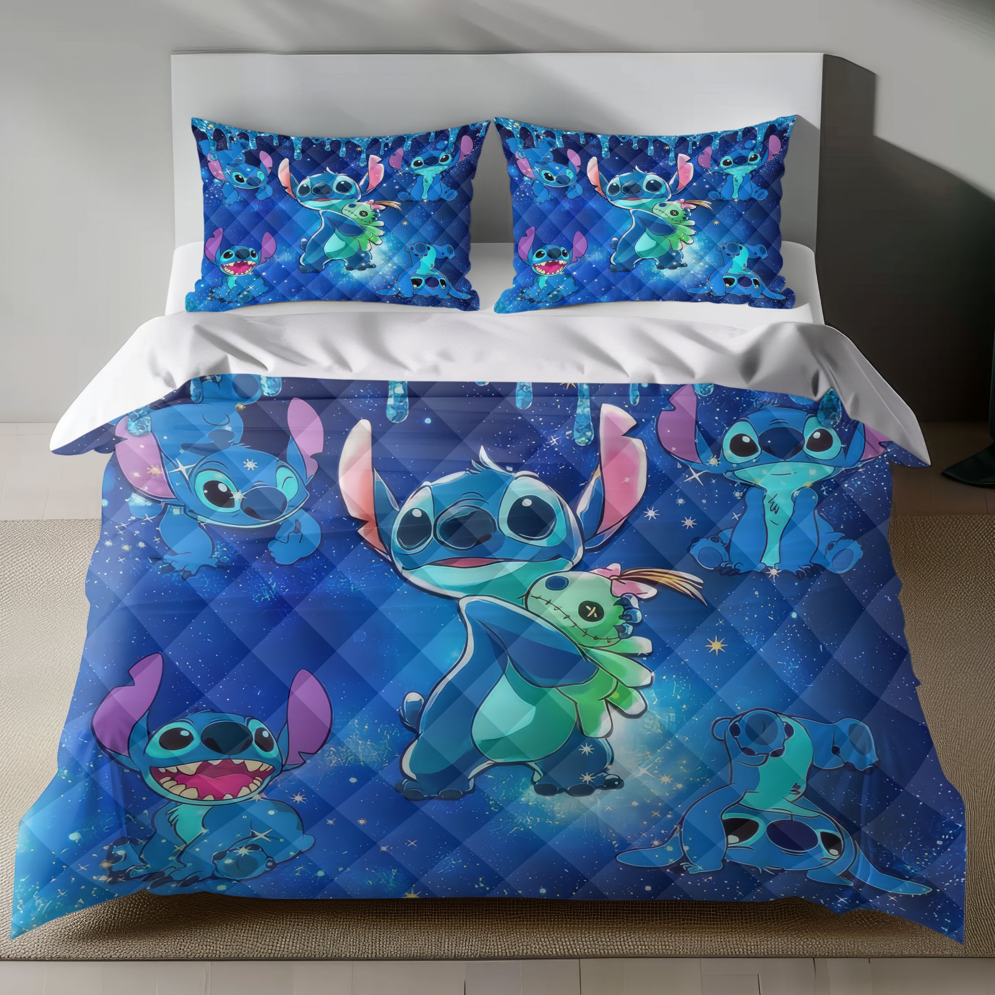 Stitch Bed Set - Lilo and Stitch Bedding Set/Quilt Set - Blue Stitch - Linen Duvet Cover and Pillowcase