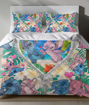 Stitch Bed Set - Lilo and Stitch Bedding Set/Quilt Set - Lovely Angel and Stitch - Linen Duvet Cover and Pillowcase