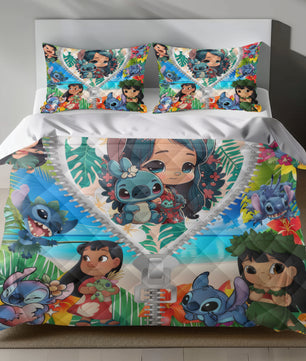 Stitch Bed Set - Lilo and Stitch Bedding Set/Quilt Set - Lovely Cute Stitch - Linen Duvet Cover and Pillowcase