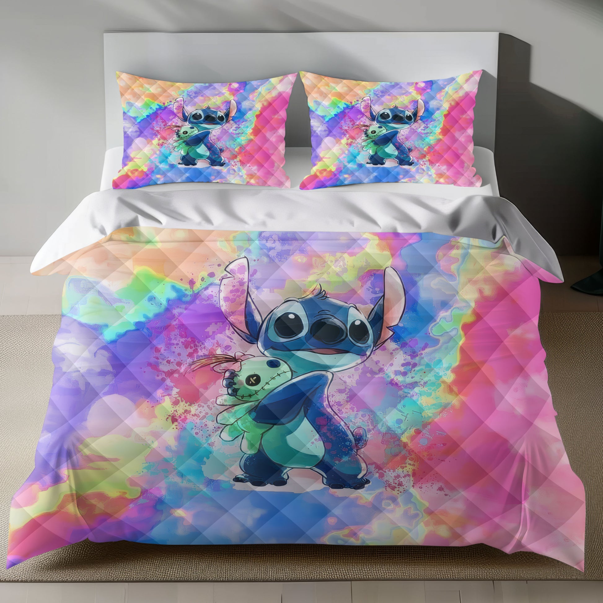 Stitch Bed Set - Lilo and Stitch Bedding Set/Quilt Set - Colorful Lovely Cute Stitch - Linen Duvet Cover and Pillowcase