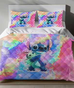 Stitch Bed Set - Lilo and Stitch Bedding Set/Quilt Set - Colorful Lovely Cute Stitch - Linen Duvet Cover and Pillowcase