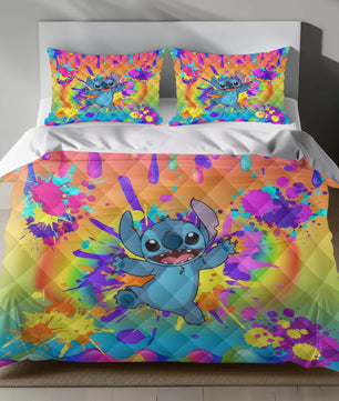 Stitch Bed Set - Lilo and Stitch Bedding Set/Quilt Set - Colorful Cute Stitch - Linen Duvet Cover and Pillowcase