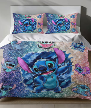 Stitch Bed Set - Lilo and Stitch Bedding Set/Quilt Set - Cute Stitch - Linen Duvet Cover and Pillowcase