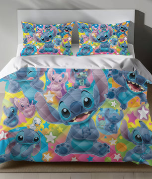 Stitch Bed Set - Lilo and Stitch Bedding Set/Quilt Set - Cute Angel and Stitch - Linen Duvet Cover and Pillowcase