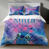 Stitch Bed Set - Lilo & Stitch Bedding Set/Quilt Set - Cute Love Stitch - Linen Duvet Cover and Pillowcase