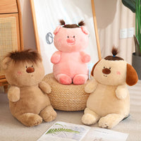 Funny DIY Hairstyle Cute Pig Plush Toys Anime Soft Stuffed Animals Chubby Dog Bear Doll Freely Change Hairstyle