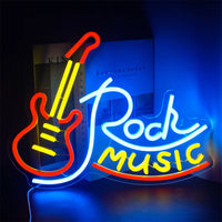 Rock Roll Neon Signs Guitar Music Led Neon Wall Decor for Game Room Music Party Rock Studio Bar Disco