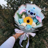 Lilo Stitch Plush Doll Toys With Soap Rose Flower Bouquet Stuffed Animals Home Decoration Valentine Gift