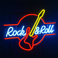 Rock Roll Neon Signs Guitar Music Led Neon Wall Decor for Game Room Music Party Rock Studio Bar Disco