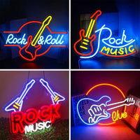 Rock Roll Neon Signs Guitar Music Led Neon Wall Decor for Game Room Music Party Rock Studio Bar Disco