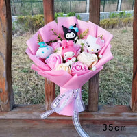 Hello Kitty Kuromi Melody Plush Bouquet Anime Fluffy Stuffed Plush Doll Valentine Day Holiday Gift