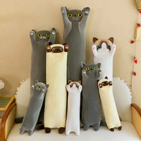 Giant Gray Long Cat Plush Pillow Kawaii Soft Stuffed Squishy Sofa Cushion Decor Gifts For Girls