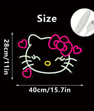 Hello Kitty Neon Sign Anime Kitty Room Decor Lights for Girls Room Dimmable USB Wall Hanging Decor 