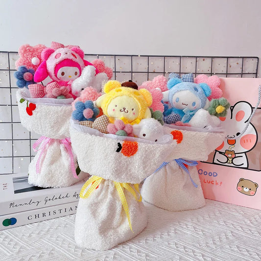 My Melody Bouquet Kuromi Cinnamoroll Plush Doll Flower Kawaii Toys Gift Box