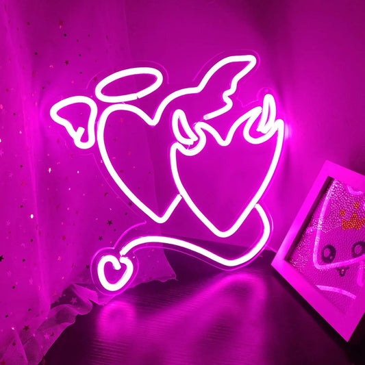 Angel Demon Neon Signs LED Neon Light Sign Light Up for Wall Decor Bar Living Room Valentine's Day Girl Gift