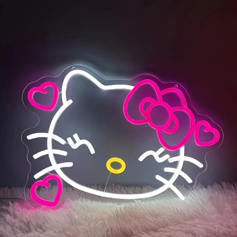 Hello Kitty Neon Sign Anime Kitty Room Decor Lights for Girls Room Dimmable USB Wall Hanging Decor 