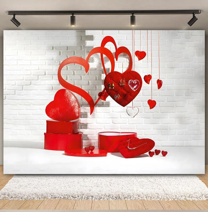 Valentine's Day Backdrop Red Love Heart Balloon Romantic Bridal Shower Photography Background