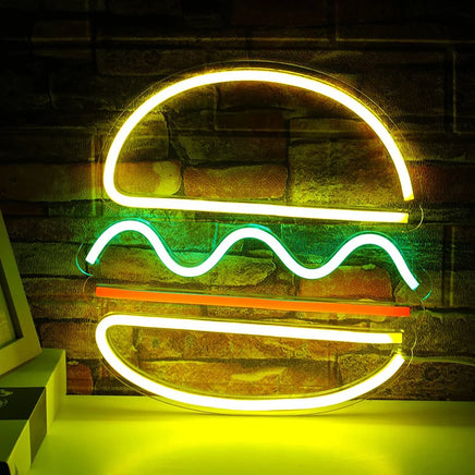 Neon Signs USB with Switch Hamburger LED Neon Lights Wall Art Decoration Wing Hanging Sign Bar Room Decor Party Night Lamp