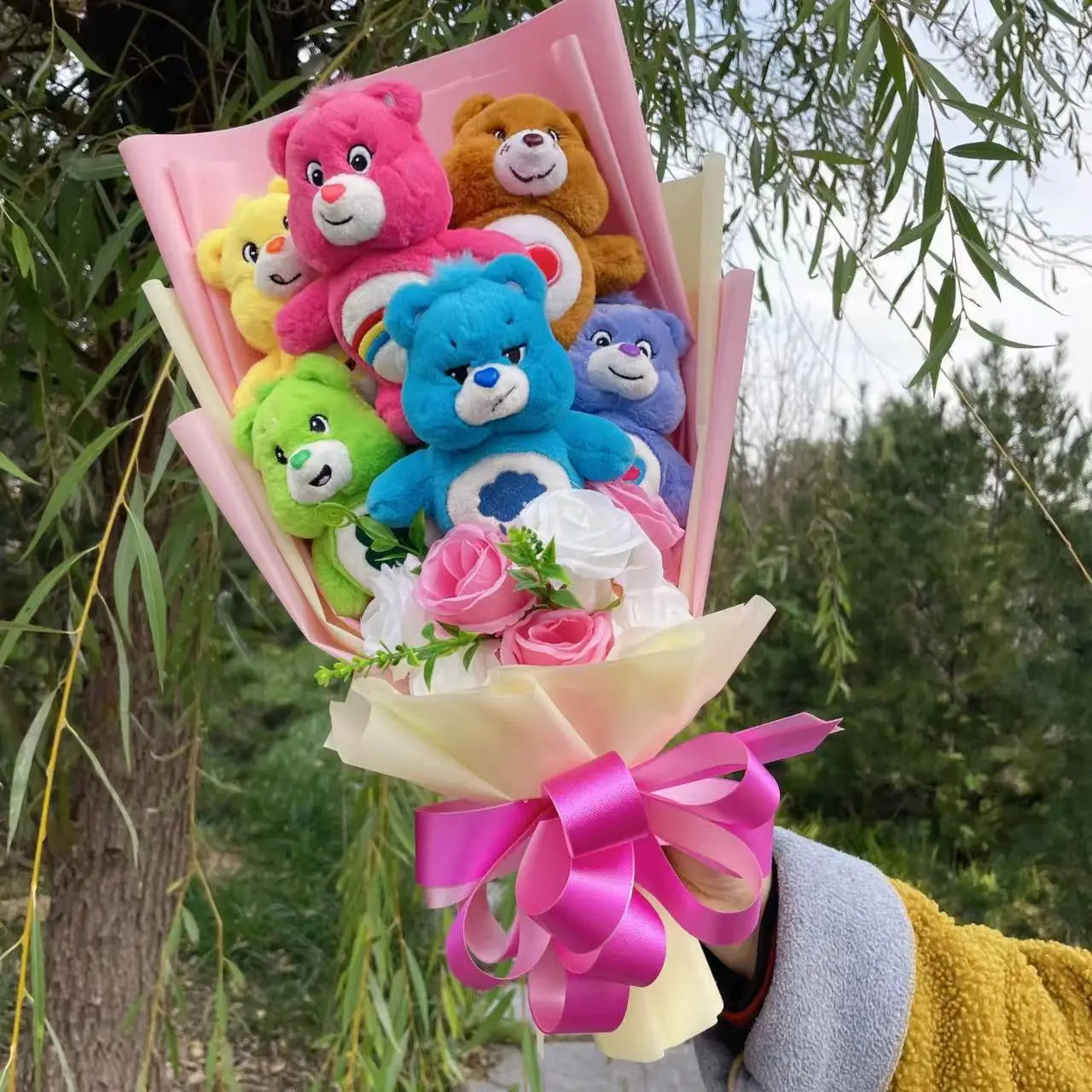 Care Bear Plush Doll Handmade Flower Bouquets Stuffed Animals Valentine Birthday Gifts