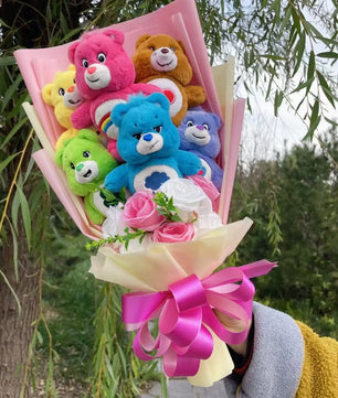 Care Bear Plush Doll Handmade Flower Bouquets Stuffed Animals Valentine Birthday Gifts