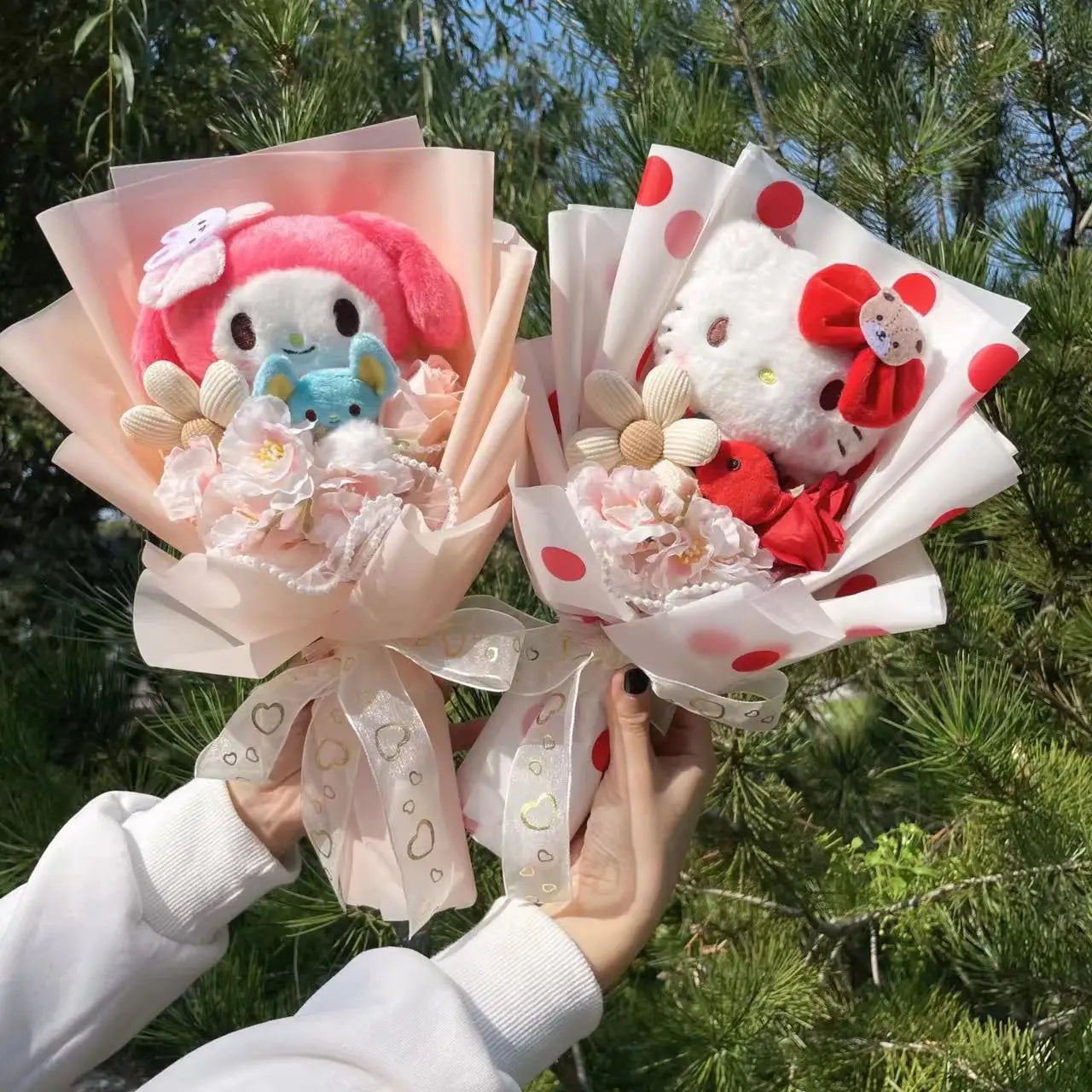 Hello Kitty Plush Doll Toys Creative Handmade Sanrio Bouquet Valentine Christmas Graduation Gifts