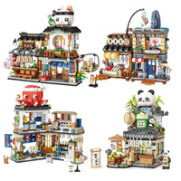 Street View Series Building Blocks Izakaya Shaved Ice Shop Takoyaki Shop Coffee shop Panda Tea House Model