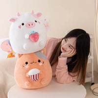 Kawaii Stuffed Animal Strawberry Cow Popcorn Cat Plushies Doll Huggable Fat Big Hug Pillow Sofa Bed Decor Cushion