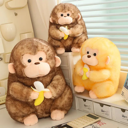 Monkey Plush Toy – Soft & Huggable Golden Monkey Holding Banana, 9"/12"/16" – Lusy Store