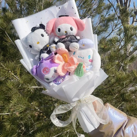 My Melody Kuromi Cinnamoroll Plush Dolls With Sunflowers Roses Cartoon Flowers Bouquet Valentine Graduation Gifts