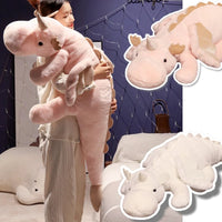 Giant Dinosaur Stuffed Toy - White Dragon Plush with Wings & Unicorn Horn - 25.6in/33.5in/41.3in/47.2in/55.1in - Lusy Store