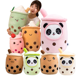 Tea Cup Panda Bubble Tea Pillow Cute Fruit Drink Plush Stuffed Soft Apple Strawberry Milk Tea Kids Gift