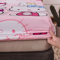 Hello Kitty Fitted Sheets Mattress Protector Anti-slip Fitted Sheets Kawaii Girl Bedding