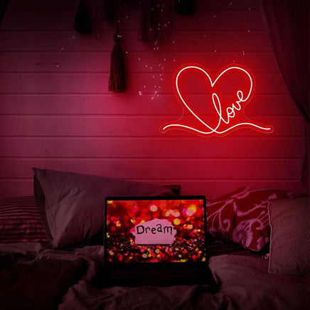 Love Neon Sign Love Heart LED Lights Wall Art Decor Valentines Gift for Girl Friend Bedroom Night Lamp Game Home