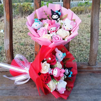 Kuromi My Melody Cinnamoroll Hello Kitty Soap Flower Cartoon Plush Bouquet Valentine's Day Christmas Graduation Gift