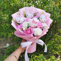 Hello Kitty Cartoon Plush Bouquet Artificial Rose Flowers Home Wedding Decoration Valentine Day Gift