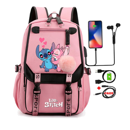 Lilo & Stitch Canvas Backpack for Girls - Anime School Bag with Laptop Compartment - Lusy Store LLC