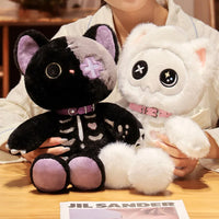 Black White Kitten Scary Darkness Skeleton Cartoon Animal Doll Plush Toy Stuffed Halloween's Days Decor Present