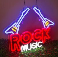 Rock Roll Neon Signs Guitar Music Led Neon Wall Decor for Game Room Music Party Rock Studio Bar Disco