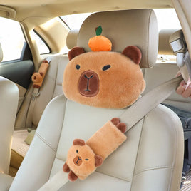 Capybara Plush Doll Kawaii Capybara Car Seat Headrest Seat Belt Cover Kawaii Stuffed Gift