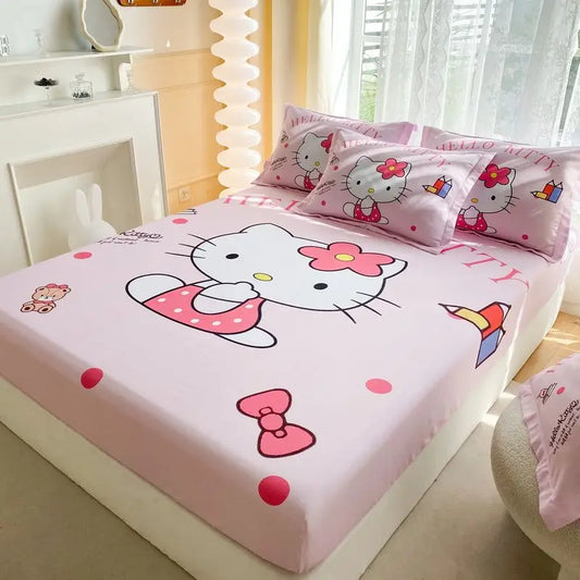 Hello Kitty Fitted Sheet Bed Cover Nonslip Mattress Cover Soft Bedding Brushed Protector