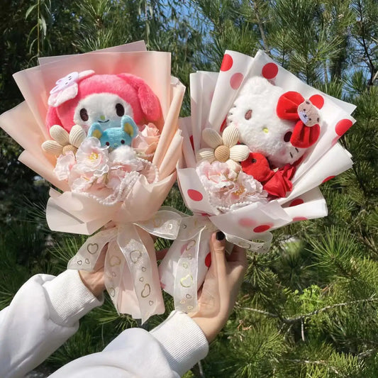 My Melody Kuromi Cinnamoroll Bouquet Plush Doll Toy Gift Box Valentine's Day Christmas Graduation Gifts