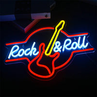 Rock Roll Neon Signs Guitar Music Led Neon Wall Decor for Game Room Music Party Rock Studio Bar Disco