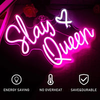 Slay Queen Neon Sign Pink White LED for Wall Decor Bedroom Girl Aesthetic Room Dorm Decor Party Gifts