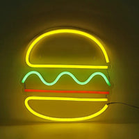 Neon Signs USB with Switch Hamburger LED Neon Lights Wall Art Decoration Wing Hanging Sign Bar Room Decor Party Night Lamp