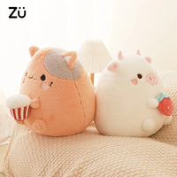 Kawaii Stuffed Animal Strawberry Cow Popcorn Cat Plushies Doll Huggable Fat Big Hug Pillow Sofa Bed Decor Cushion