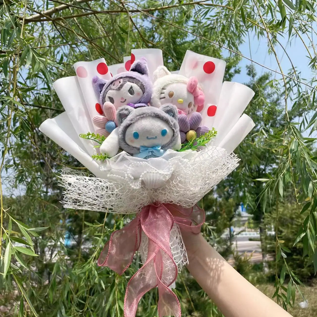 My Melody Kuromi Cinnamoroll Hello Kitty Plush Doll Creative Handmade Bouquet Valentine Graduation Gifts