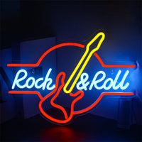 Rock Roll Neon Signs Guitar Music Led Neon Wall Decor for Game Room Music Party Rock Studio Bar Disco